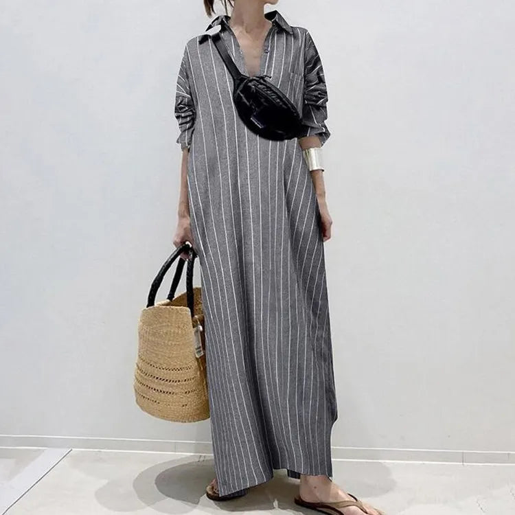 Women’s Striped Maxi Dress with Relaxed Fit and Vintage-Inspired Style