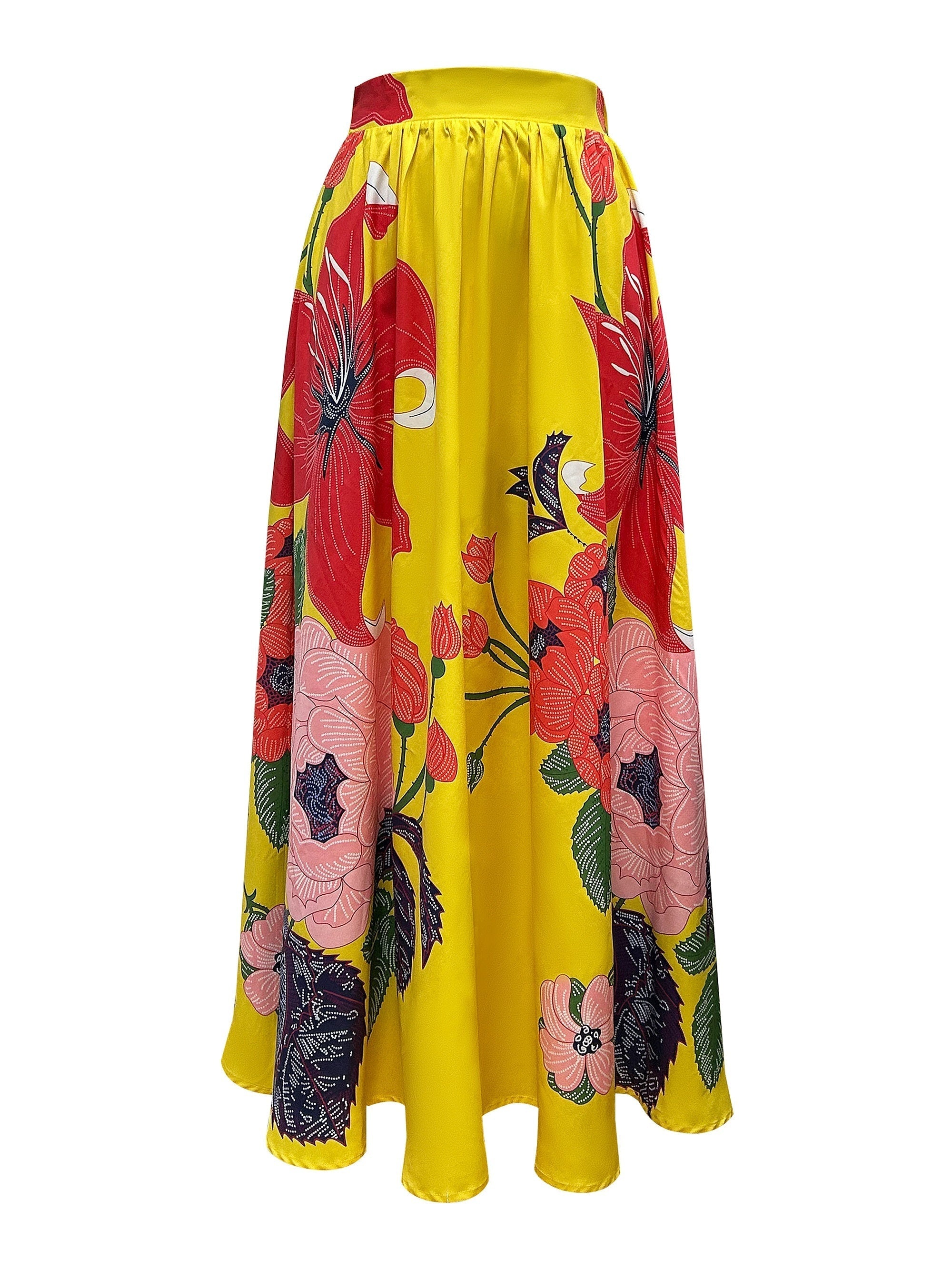 Women’s Floral Maxi Skirt with High-Waisted A-Line Flowing Design