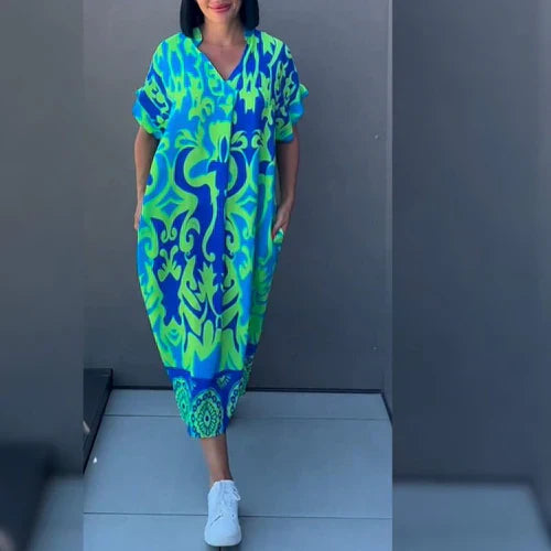 Damen Kaftankleid mit lockerem Sitz und abstraktem Blumenmuster