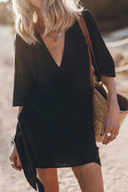 Women’s Wrap Mini Dress with Flattering Tie Waist and V-Neck Design