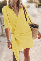Women’s Wrap Mini Dress with Flattering Tie Waist and V-Neck Design