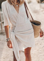 Women’s Wrap Mini Dress with Flattering Tie Waist and V-Neck Design