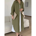 Women’s Elegant Midi Shirt Dress with Relaxed Fit and Button Closure