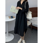 Women’s Elegant Midi Shirt Dress with Relaxed Fit and Button Closure