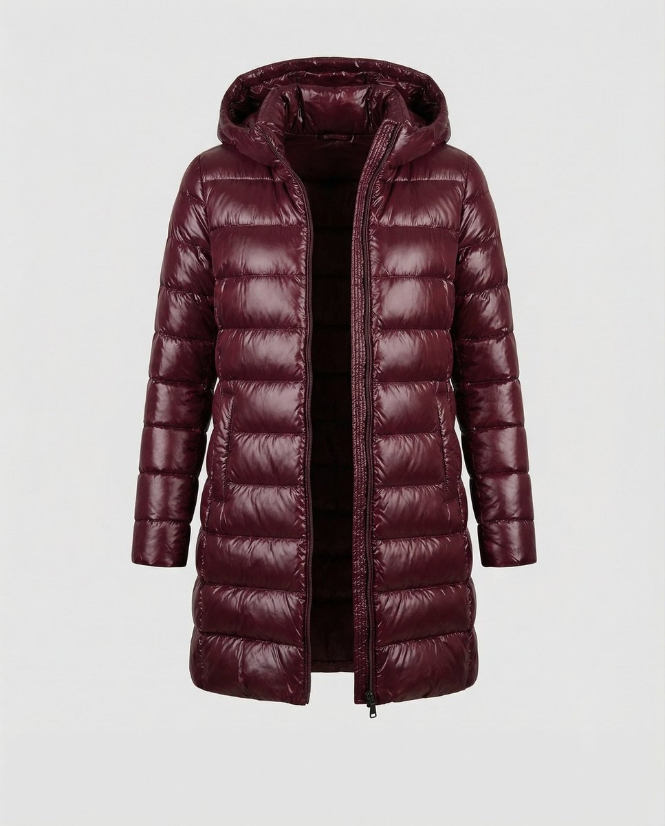 Chaqueta acolchada larga con capucha para mujer