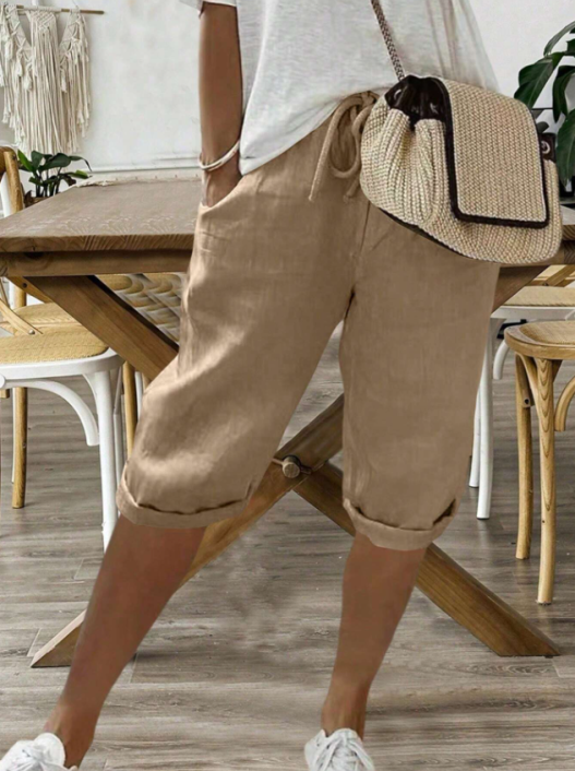 Women's Relaxed Capri Trousers with Drawstring Waist for Summer Wear
