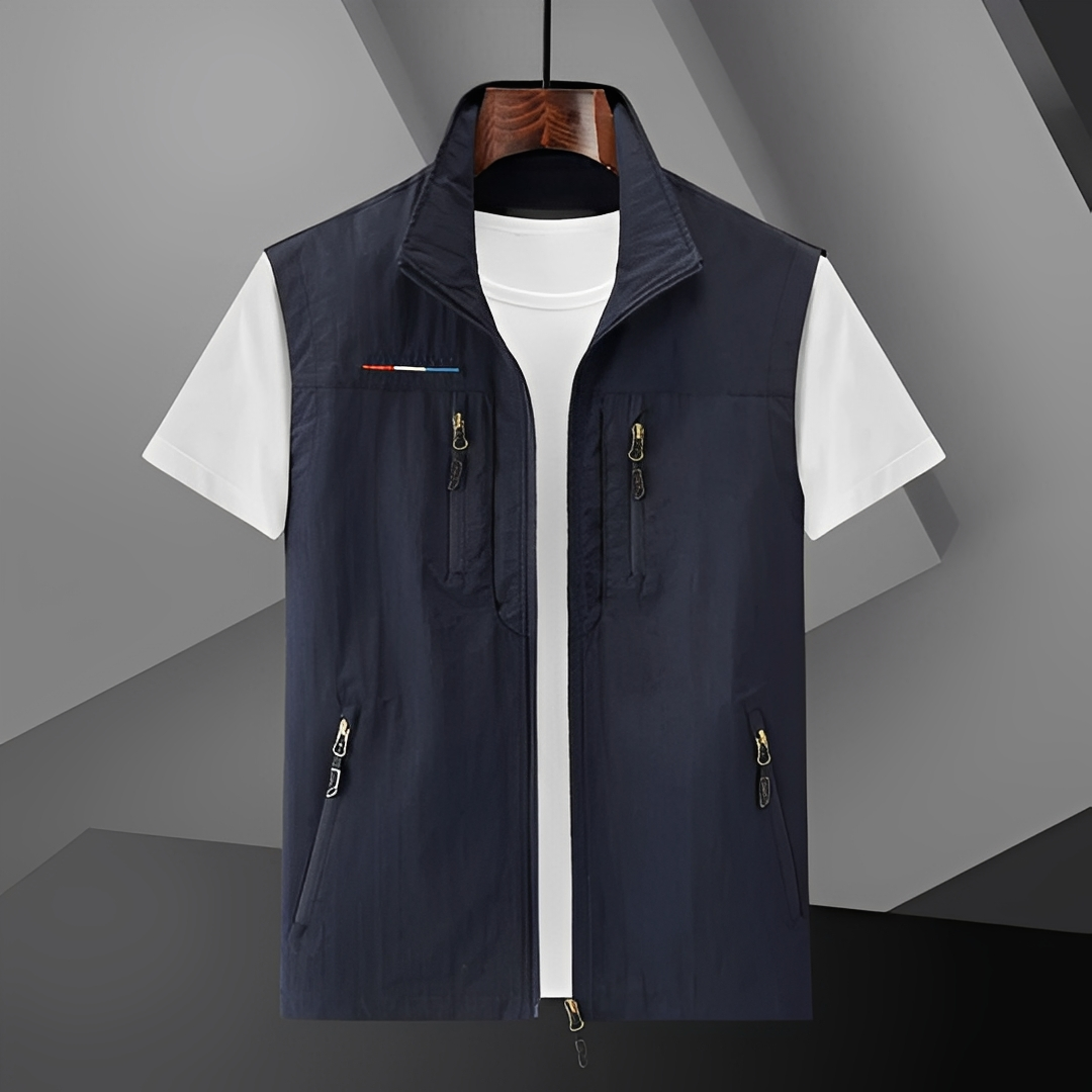 Gilet utilitaire léger pour homme avec multiples poches et fermeture éclair devant
