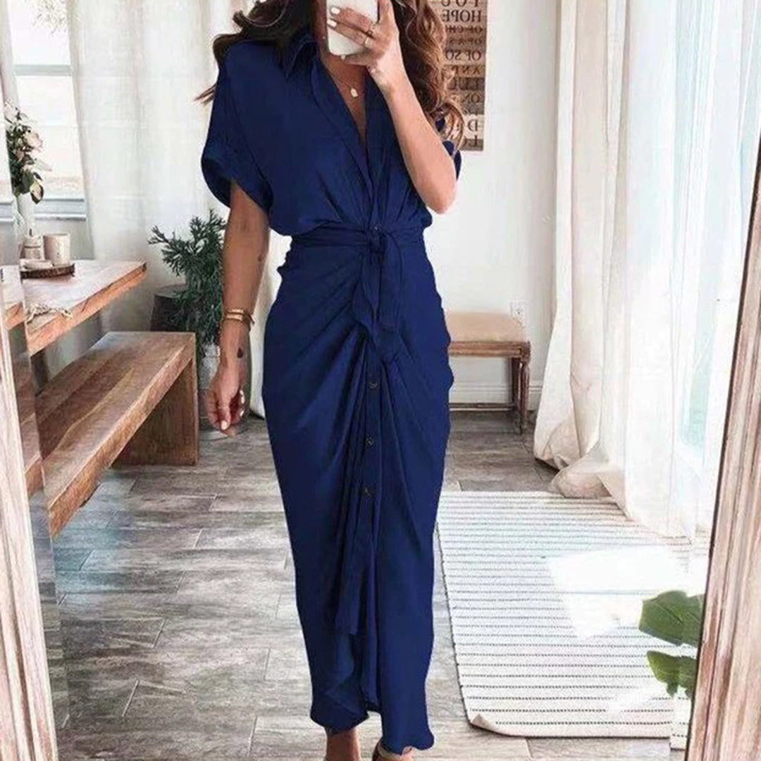 Damen-Midikleid mit Knopfleiste und Taillengürtel für eleganten Alltagslook