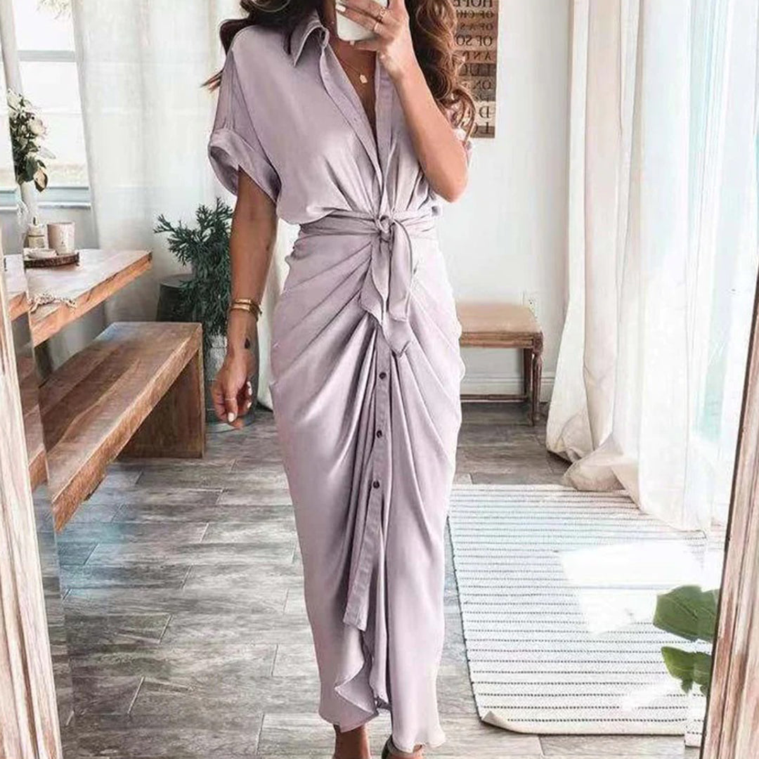 Damen-Midikleid mit Knopfleiste und Taillengürtel für eleganten Alltagslook
