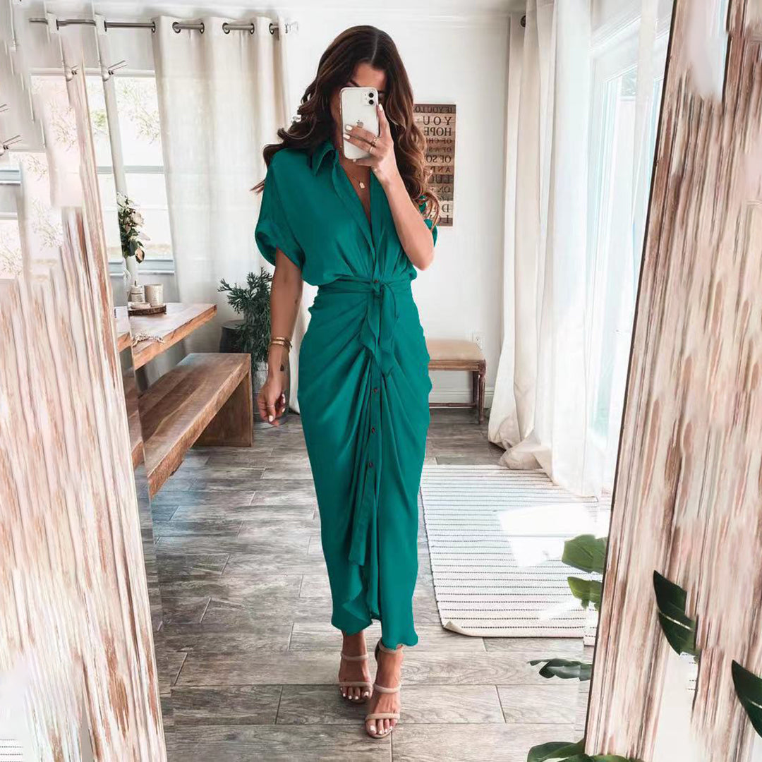 Damen-Midikleid mit Knopfleiste und Taillengürtel für eleganten Alltagslook