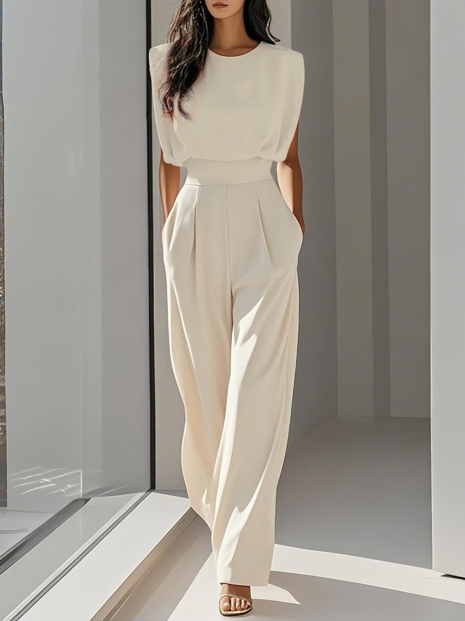 Women's Wide-Leg Jumpsuit with Defined Waist for Elegant Occasions