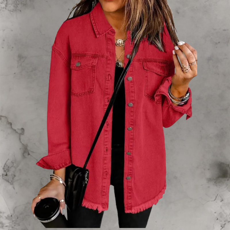 Women’s Relaxed Denim Jacket with Button-Up Front and Classic Fit