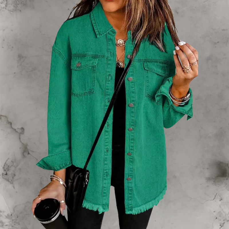 Women’s Relaxed Denim Jacket with Button-Up Front and Classic Fit