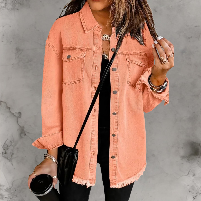 Women’s Relaxed Denim Jacket with Button-Up Front and Classic Fit