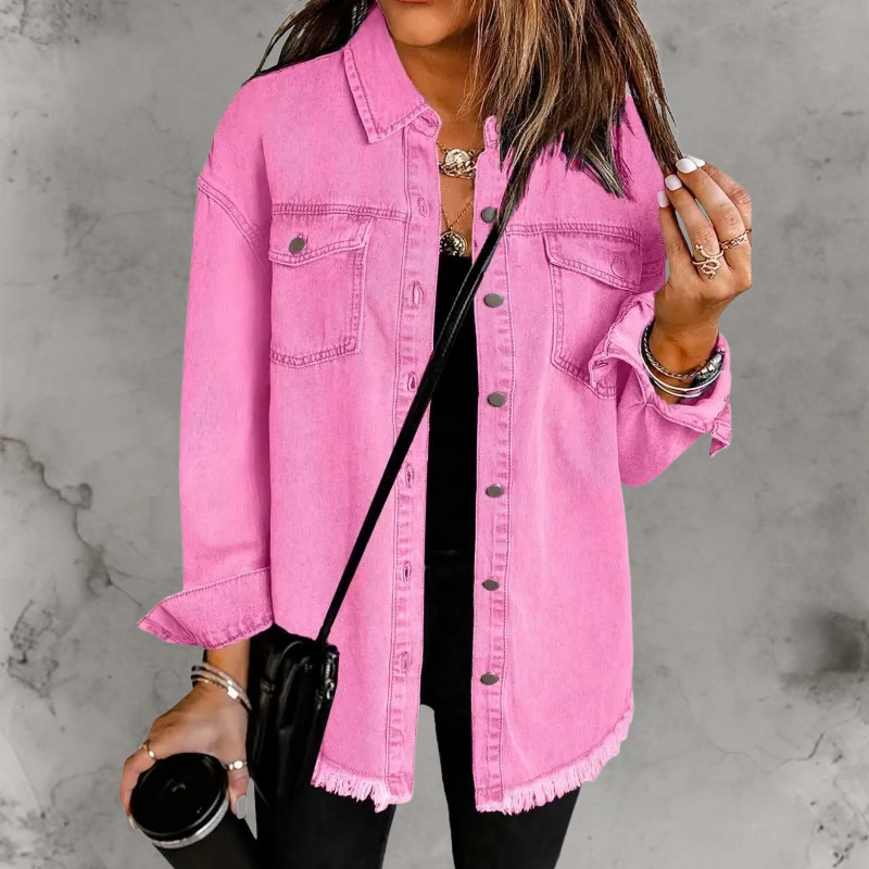 Women’s Relaxed Denim Jacket with Button-Up Front and Classic Fit