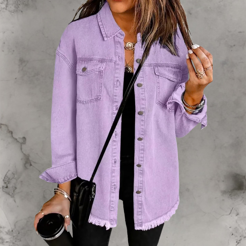 Women’s Relaxed Denim Jacket with Button-Up Front and Classic Fit