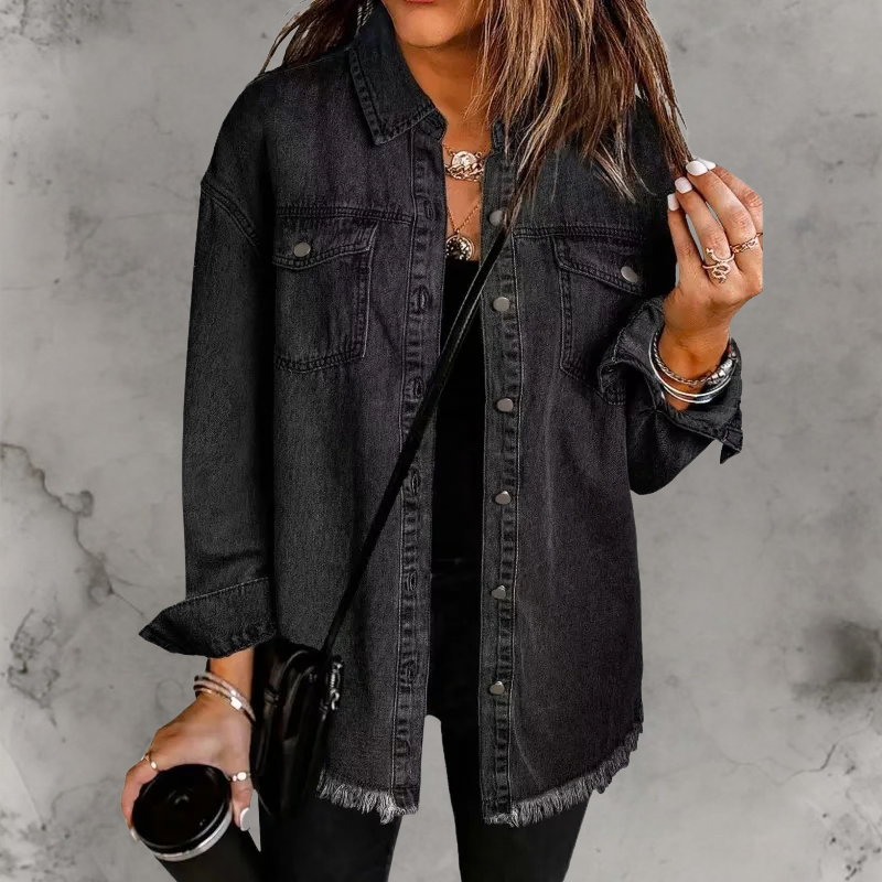 Women’s Relaxed Denim Jacket with Button-Up Front and Classic Fit