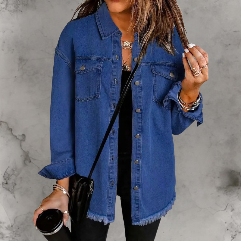 Women’s Relaxed Denim Jacket with Button-Up Front and Classic Fit