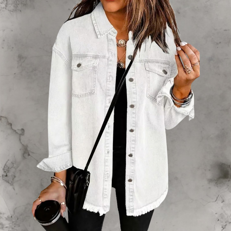 Women’s Relaxed Denim Jacket with Button-Up Front and Classic Fit