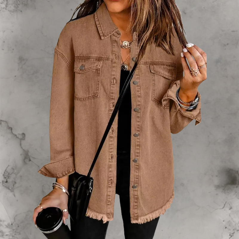 Women’s Relaxed Denim Jacket with Button-Up Front and Classic Fit