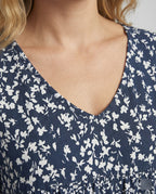 Damen bedrucktes Midikleid mit V-Ausschnitt und bequemer, lockerer Passform
