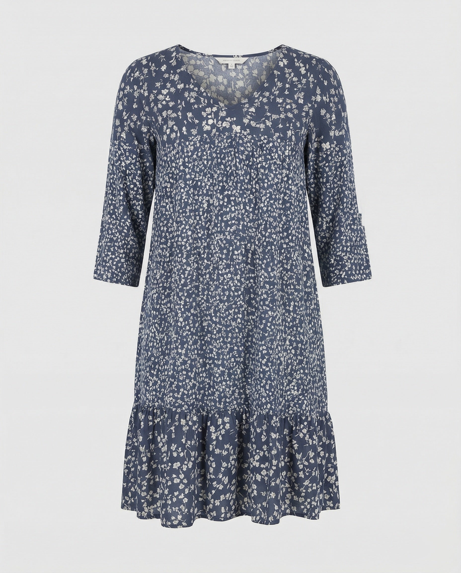 Damen bedrucktes Midikleid mit V-Ausschnitt und bequemer, lockerer Passform
