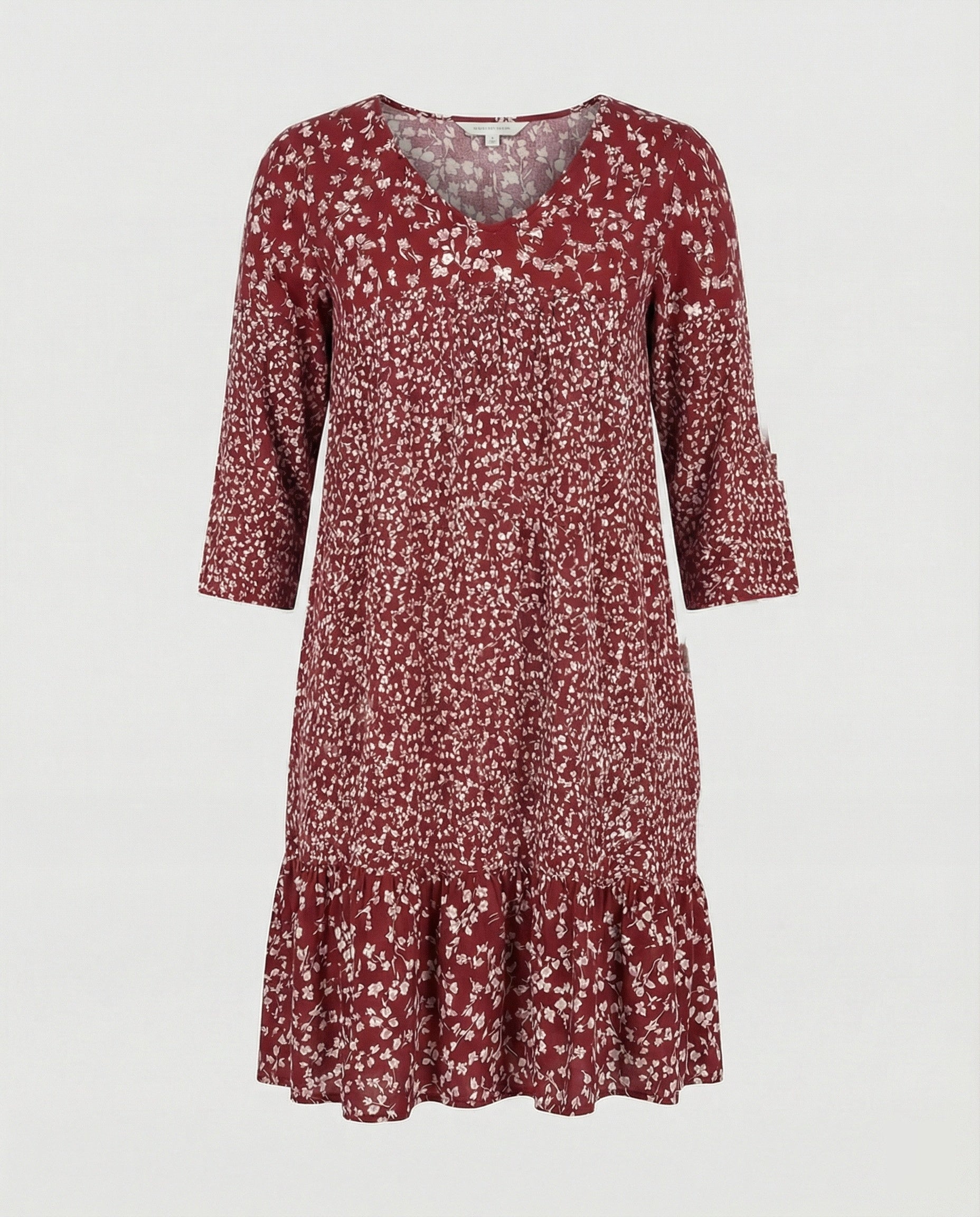 Damen bedrucktes Midikleid mit V-Ausschnitt und bequemer, lockerer Passform