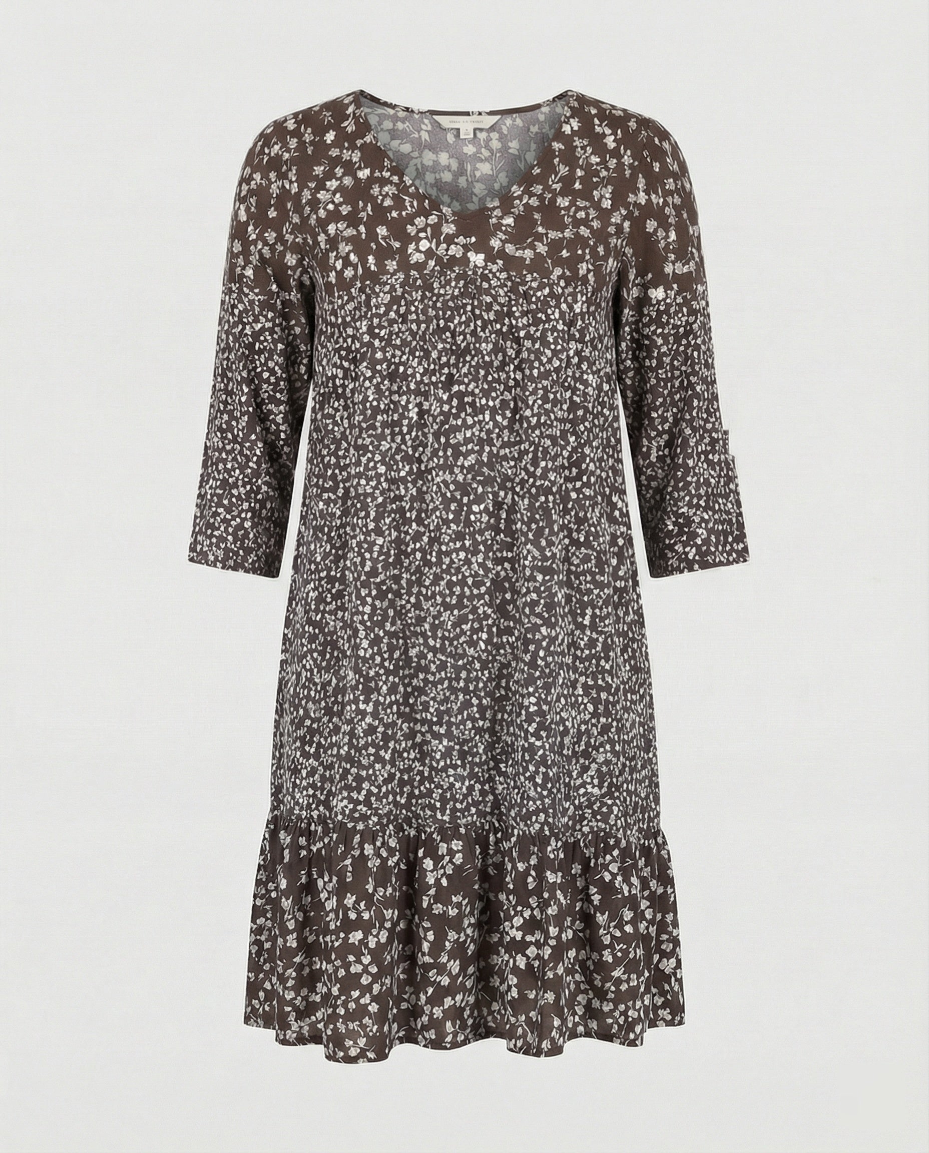 Damen bedrucktes Midikleid mit V-Ausschnitt und bequemer, lockerer Passform