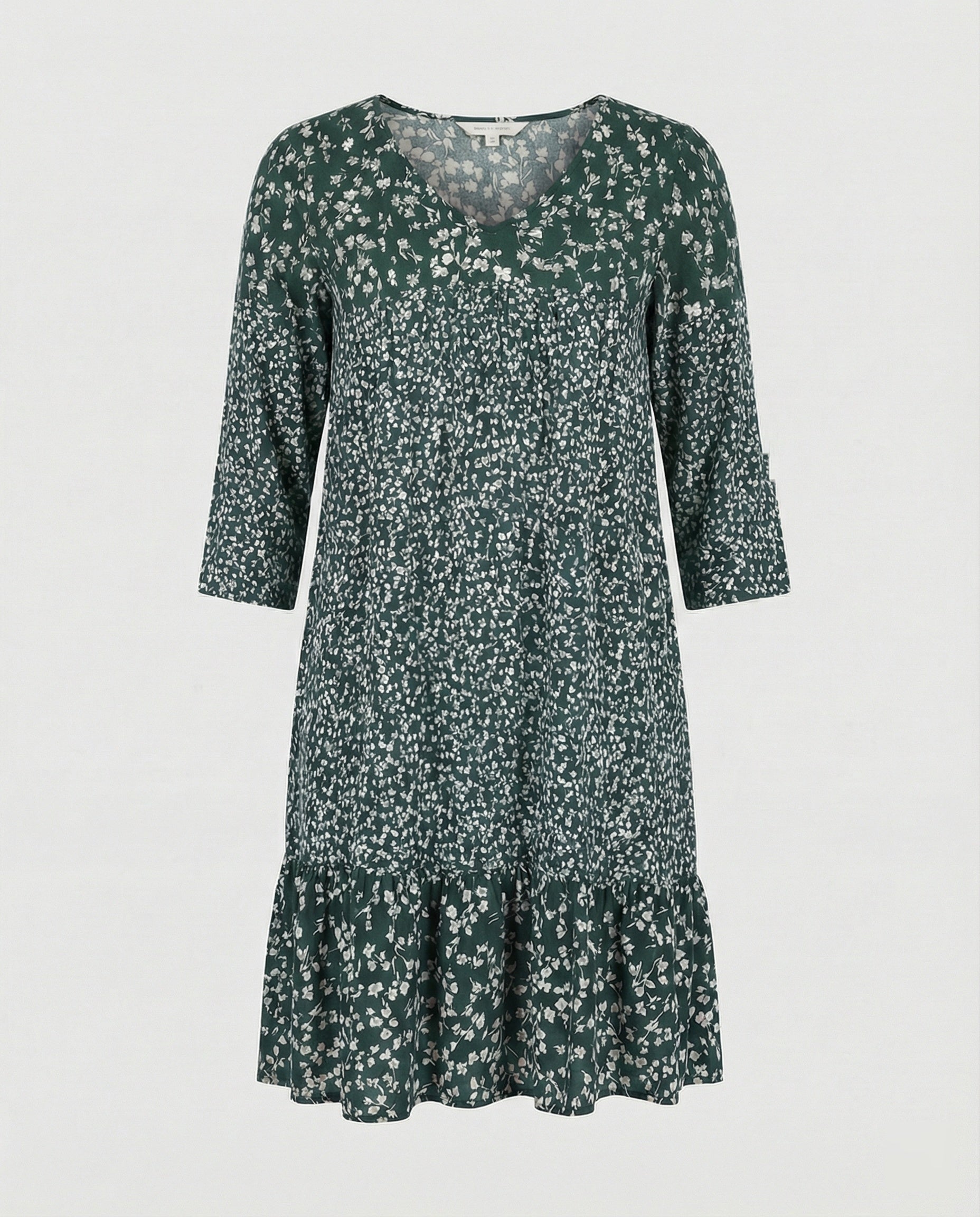 Damen bedrucktes Midikleid mit V-Ausschnitt und bequemer, lockerer Passform