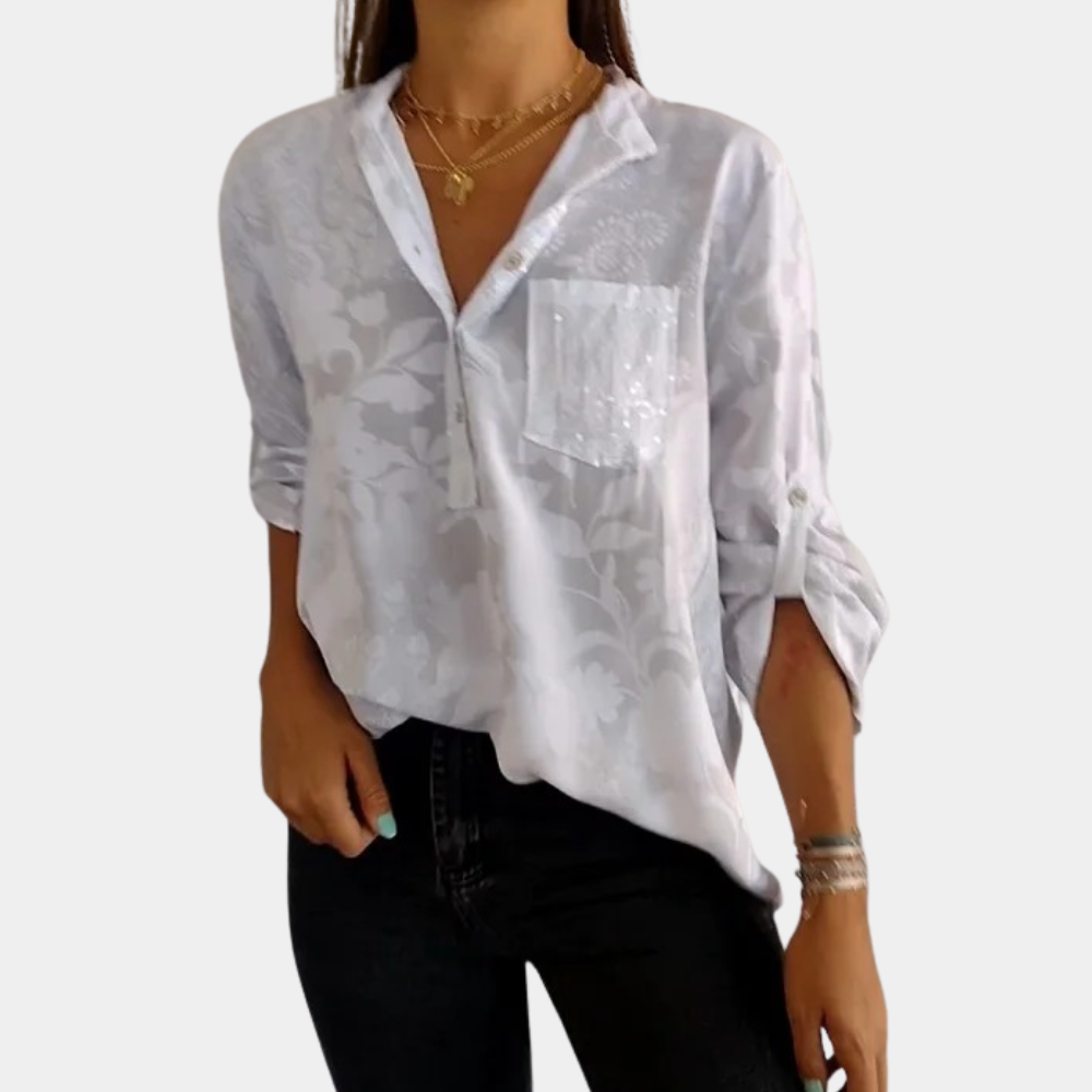 Damen Blumen-Print Bluse mit verstellbaren Ärmeln und lockerer Passform