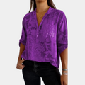Damen Blumen-Print Bluse mit verstellbaren Ärmeln und lockerer Passform