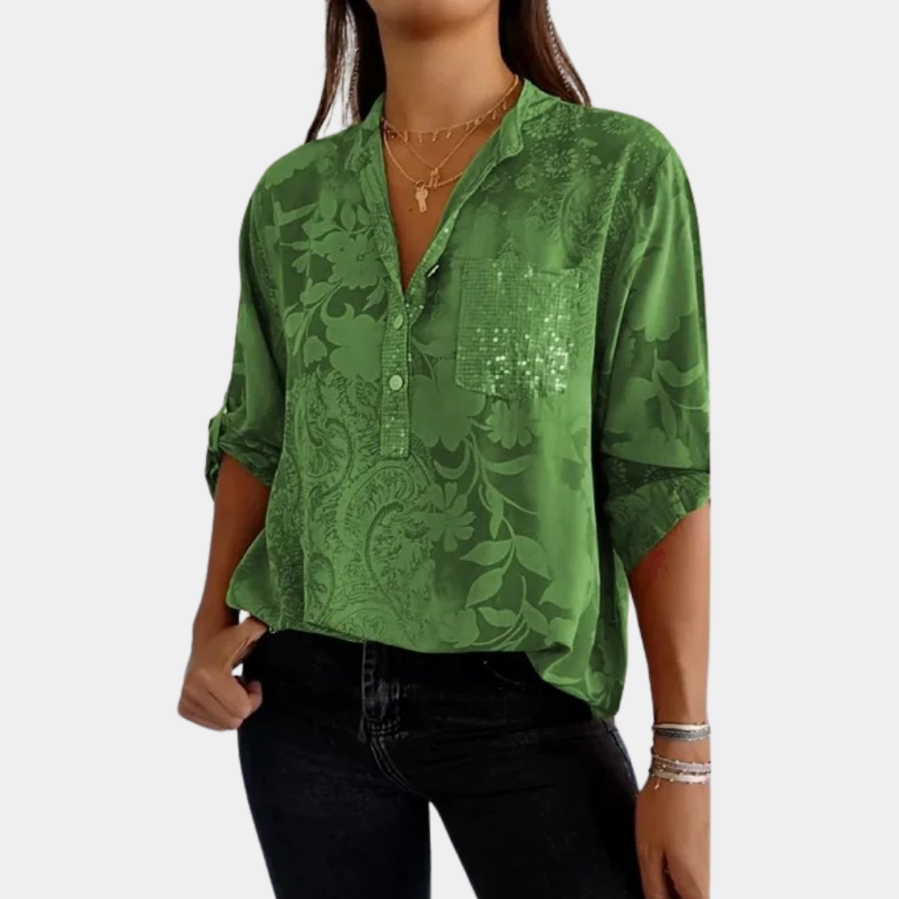 Damen Blumen-Print Bluse mit verstellbaren Ärmeln und lockerer Passform