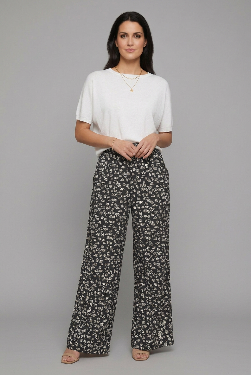 Pantalones Palazzo para mujer con estampado floral pequeño