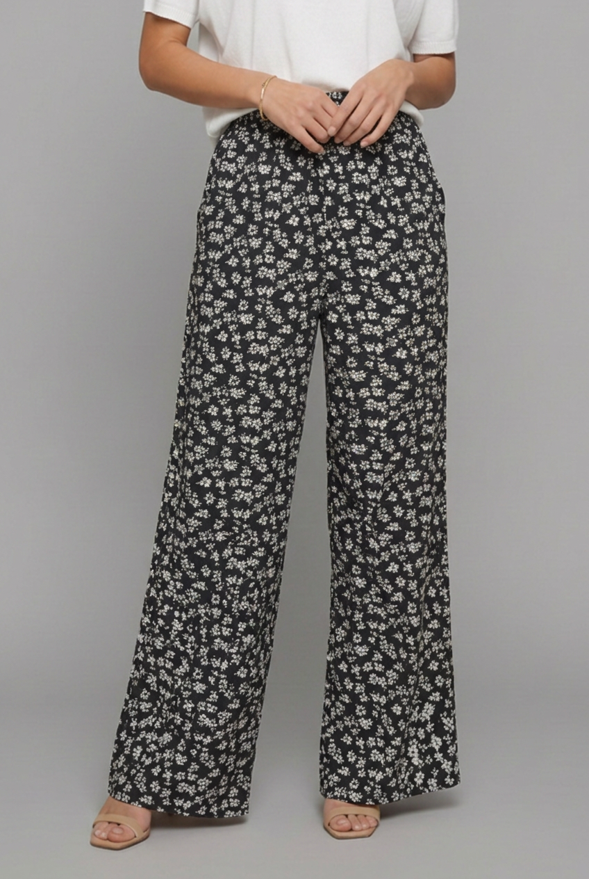 Pantalones Palazzo para mujer con estampado floral pequeño