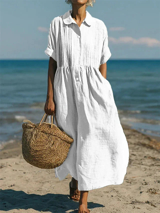 Women's Cotton Shirt Maxi Dress with Relaxed Fit for Summer Days
