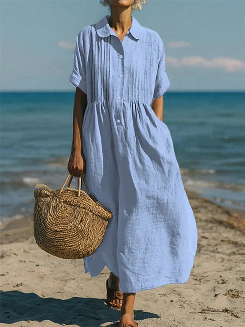Women's Cotton Shirt Maxi Dress with Relaxed Fit for Summer Days