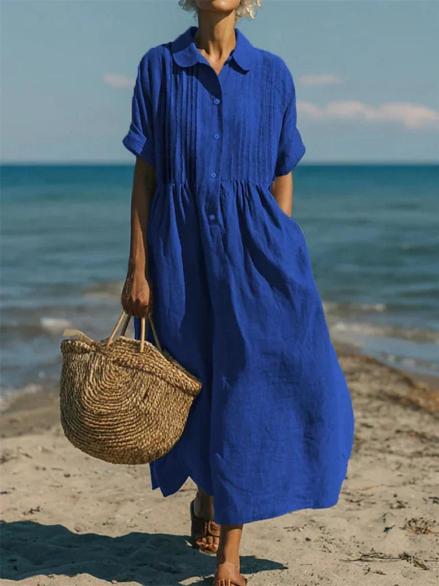 Women's Cotton Shirt Maxi Dress with Relaxed Fit for Summer Days