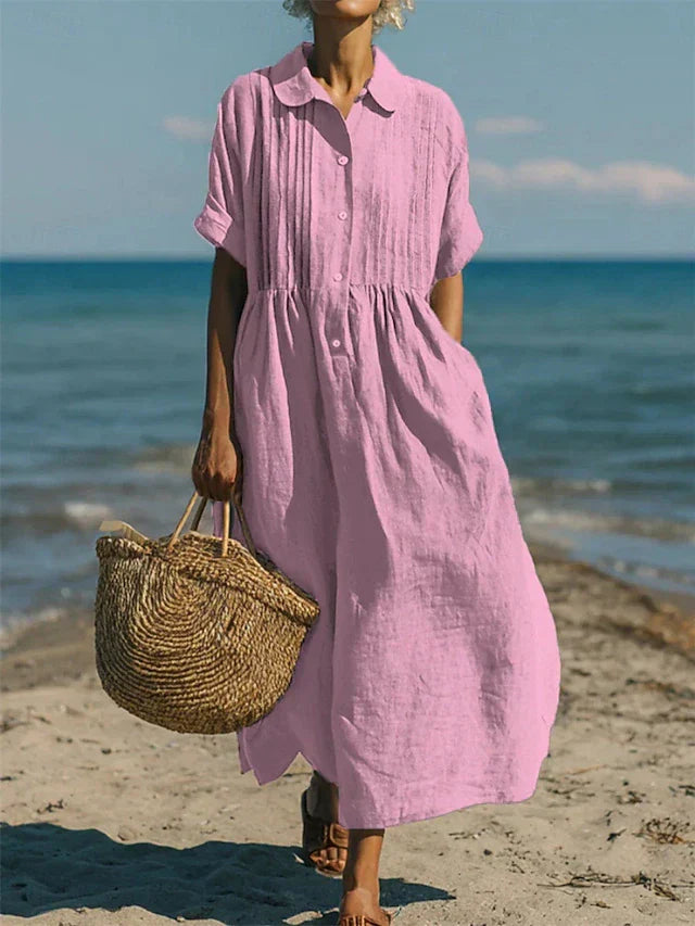 Women's Cotton Shirt Maxi Dress with Relaxed Fit for Summer Days