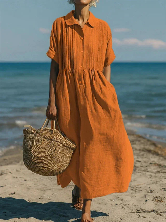 Women's Cotton Shirt Maxi Dress with Relaxed Fit for Summer Days