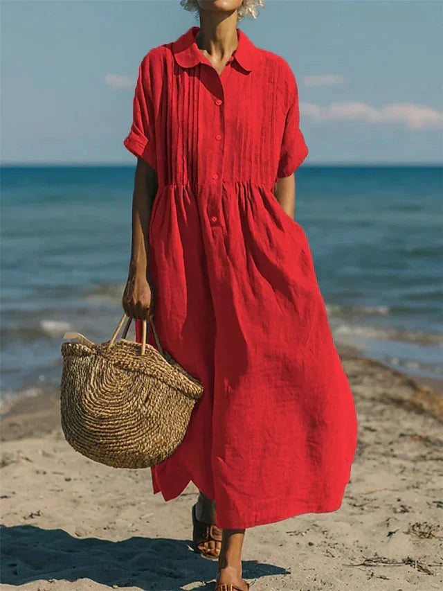 Women's Cotton Shirt Maxi Dress with Relaxed Fit for Summer Days