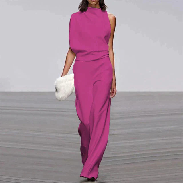Women Elegant Sleeveless Jumpsuit with Flowing Wide Leg and Modern Fit