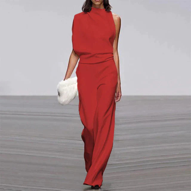 Women Elegant Sleeveless Jumpsuit with Flowing Wide Leg and Modern Fit