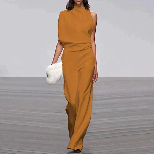 Women Elegant Sleeveless Jumpsuit with Flowing Wide Leg and Modern Fit