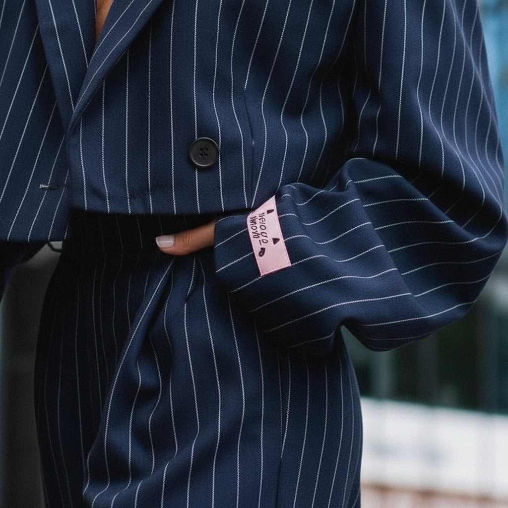 Women's Pinstripe Trouser Suit with Tailored Blazer for Business Wear