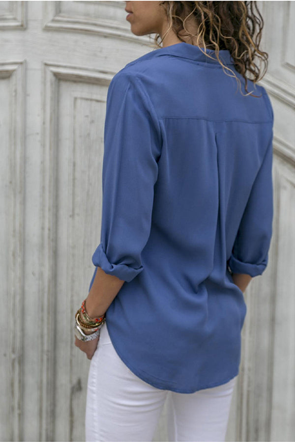 Women's Button-Front Blouse with Roll-Up Sleeves for Everyday Elegance
