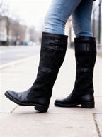 Bottes pour femmes à hauteur du genou, à double boucle et à talon bas