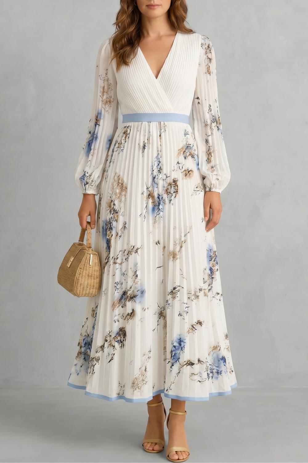 Women's Pleated Floral Maxi Dress