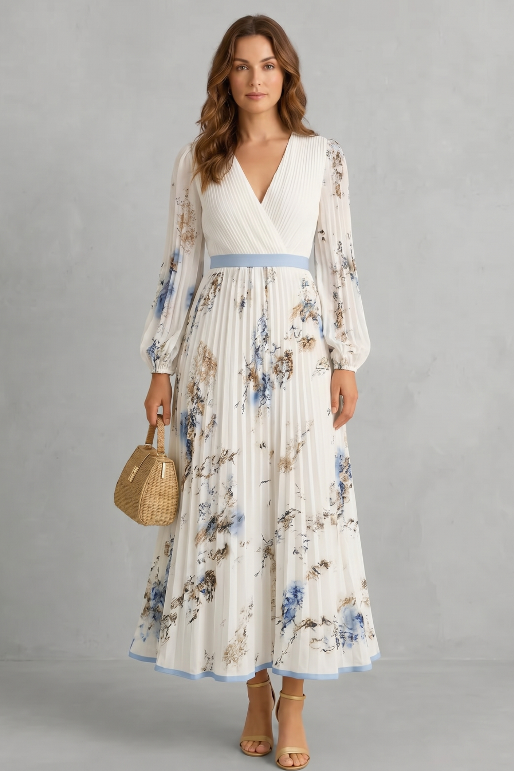 Women's Pleated Floral Maxi Dress