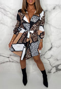 Bedrucktes Hemdblusenkleid für Damen mit Bindegürtel