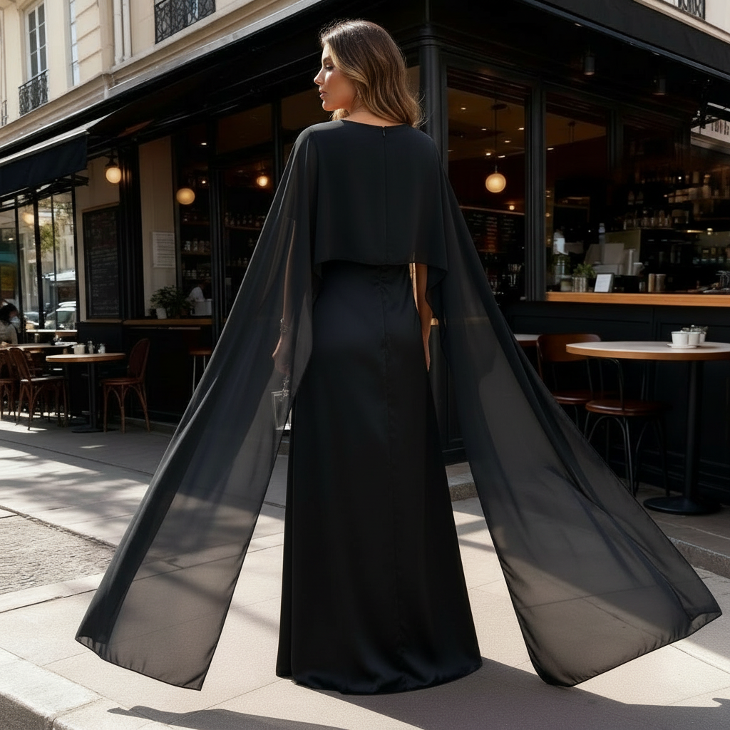 Damen Maxikleid mit Cape-Design und eleganter, fließender Silhouette